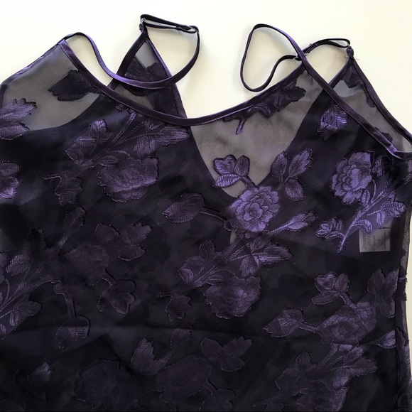 Semi-Sheer Deep Purple Gilligan & O’Malley Satin Floral Slip Nightgown Size S - Picture 2 of 6